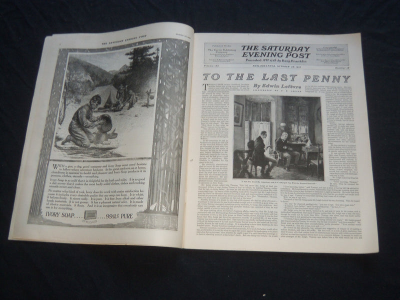1916 OCTOBER 28 THE SATURDAY EVENING POST MAGAZINE - ILLUSTRATED COVER - SP 749