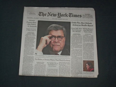 2019 MAY 2 NEW YORK TIMES - UNDER FIRE, BARR DEFENDS ACTIONS ON MUELLER REPORT