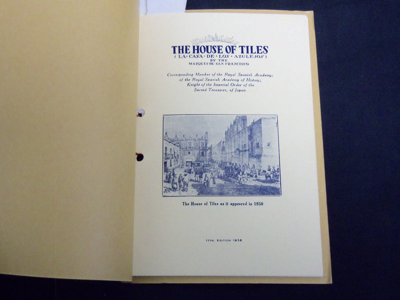 1936 THE HOUSE OF TILES - SANBORNS - MEXICO - SOFTCOVER BOOK - J 8190