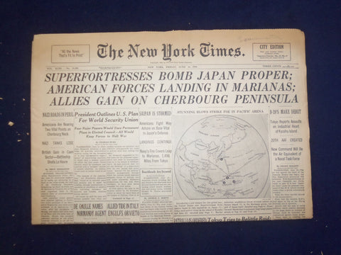 1944 JUNE 16 NEW YORK TIMES - SUPERFORTRESSES BOMB JAPAN PROPER - NP 6569
