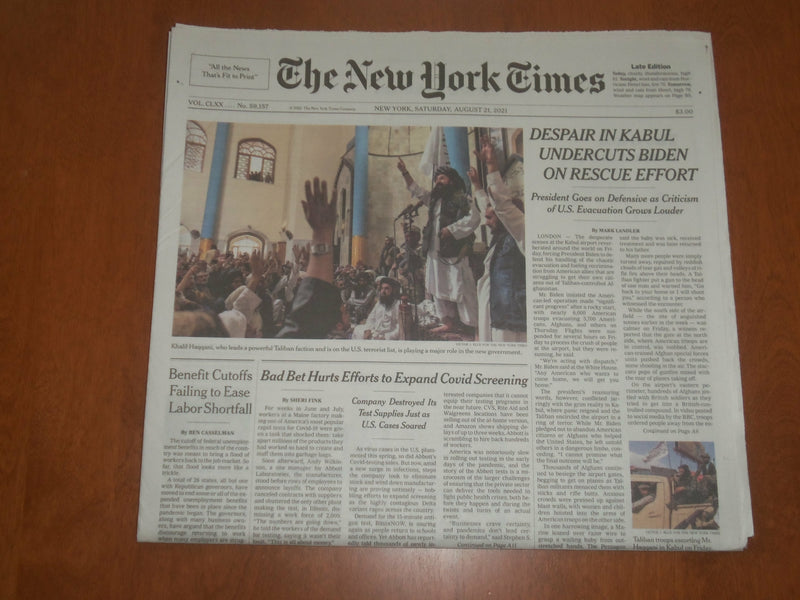 2021 AUGUST 21 NEW YORK TIMES -DESPAIR IN KABUL UNDERCUTS BIDEN ON RESCUE EFFORT