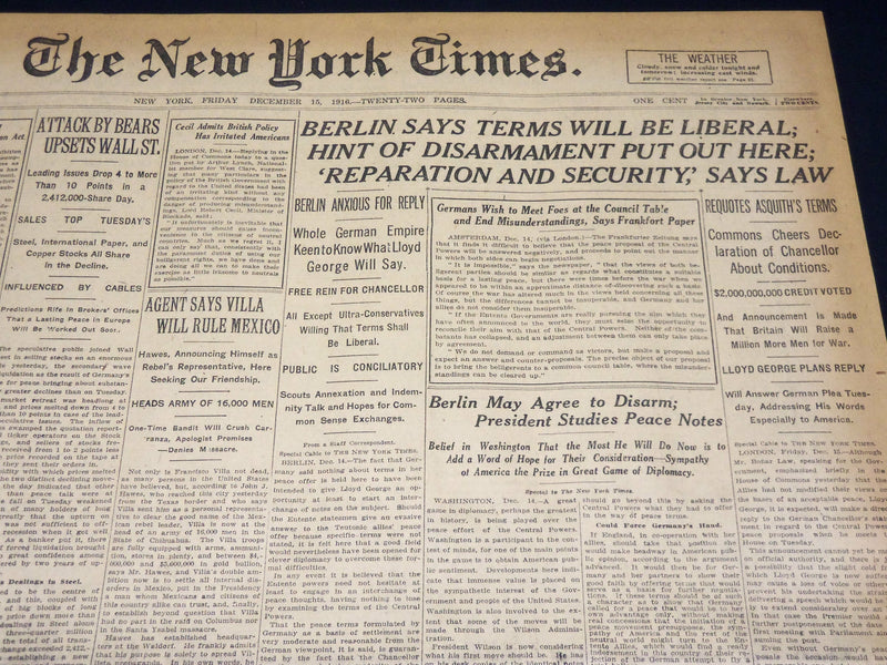1916 DECEMBER 15 NEW YORK TIMES - BERLIN SAYS TERMS WILL BE LIBERAL - NT 8636