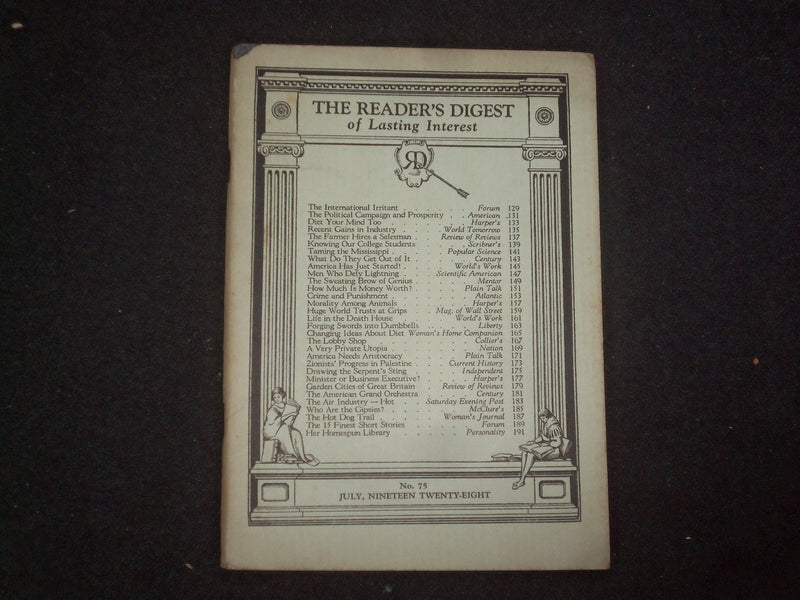 1928 JULY THE READER'S DIGEST SOFTCOVER BOOK - NUMBER 75 - J 9917