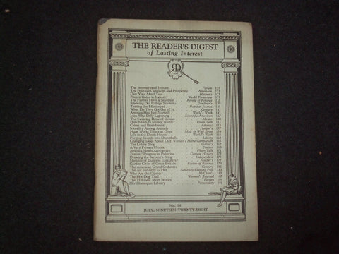 1928 JULY THE READER'S DIGEST SOFTCOVER BOOK - NUMBER 75 - J 9917