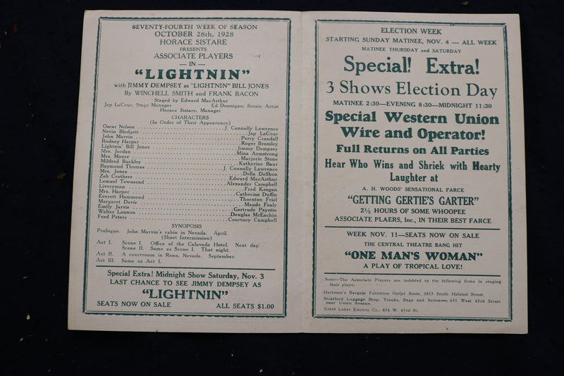 1928 NATIONAL THEATRE PROGRAMS - CHICAGO - LOT OF 7 - K 1783