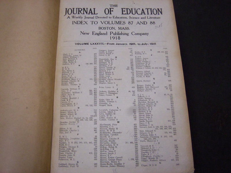 1918 JANUARY-DECEMBER JOURNAL OF EDUCATION BOUND VOLUME - COMPLETE YEAR - R 890
