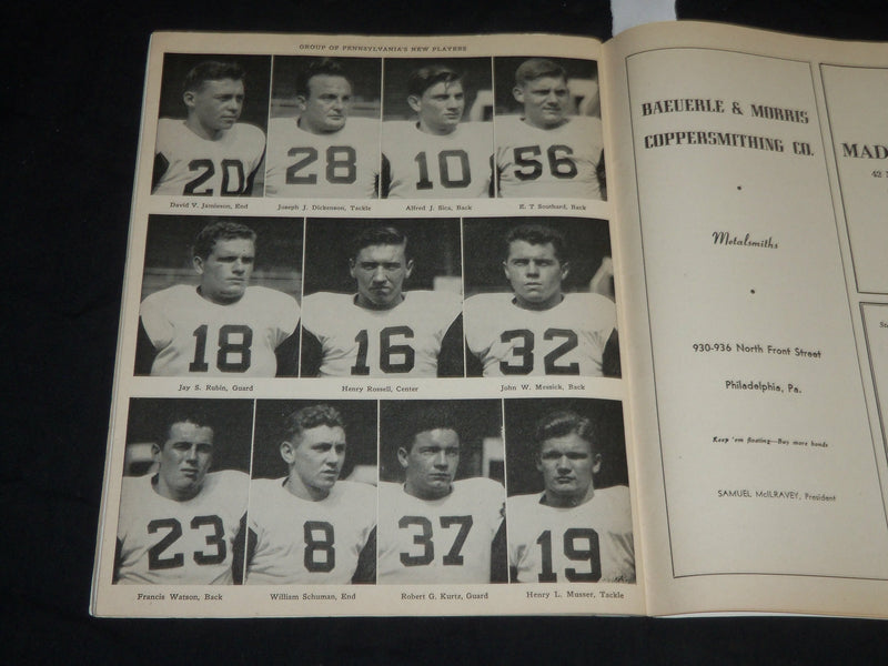 1944 OCTOBER 28 NAVY VS. PENNSYLVANIA FOOTBALL PROGRAM - NICE PHOTOS - J 5762