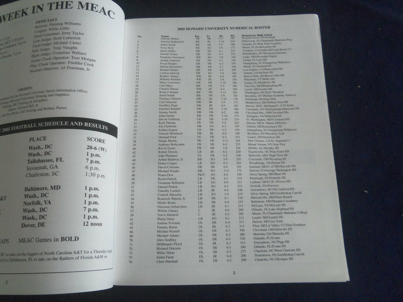 2005 SEPTEMBER 10 FOOTBALL PROGRAM - HAMPTON UNIV VS HOWARD UNIV - SP 1215W