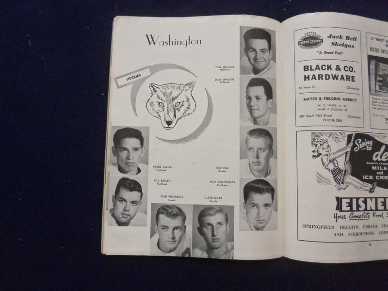 1952 OCTOBER 11 FOOTBALL PROGRAM - UNIV WASHINGTON VS. UNIV ILLINOIS - SP 5454P