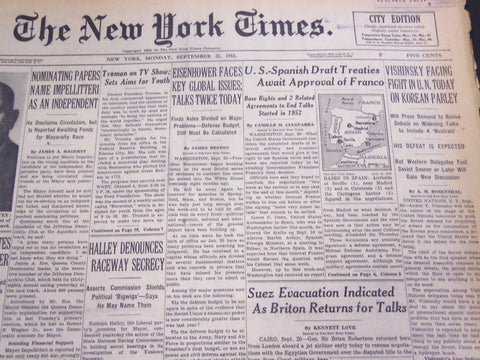 1953 SEPT 21 NEW YORK TIMES - VISHINSKY FACING FIGHT IN U. N. TODAY - NT 4612