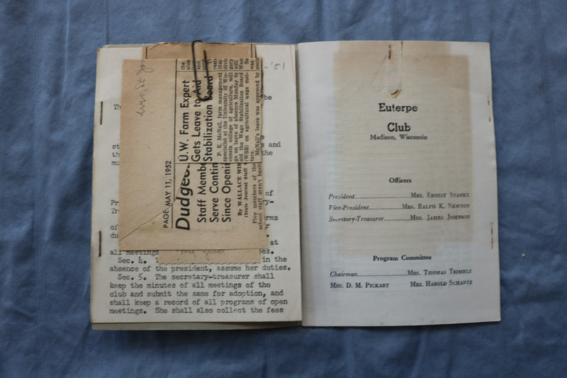 1942-1952 EUTERPE CLUB PROGRAMS - MADISON, WISCONSIN - LOT OF 9 - O 3865
