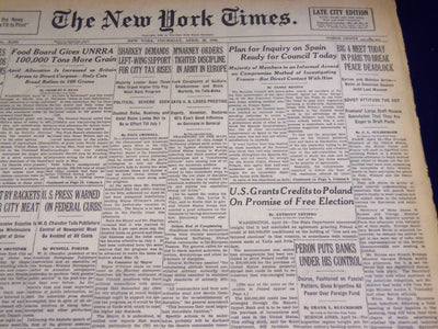 1946 APRIL 25 NEW YORK TIMES - PERON PUTS BANKS UNDER HIS CONTROL - NT 2699