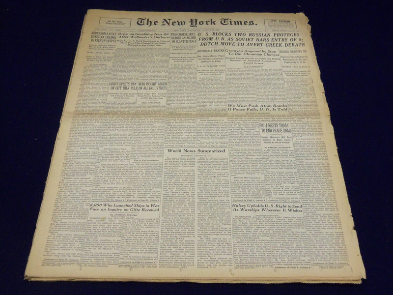 1946 AUG 29 NEW YORK TIMES - U. S. BLOCKS 2 RUSSIAN PROTÉGÉS FROM U. N - NT 2245