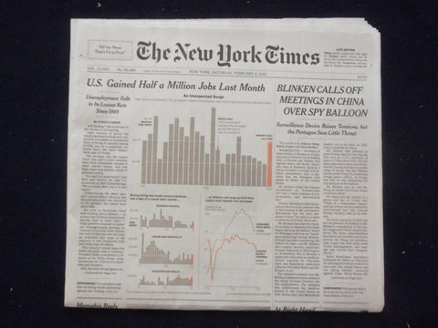 2023 FEB 4 NEW YORK TIMES - BLINKEN CALLS OFF MEETINGS IN CHINA OVER SPY BALLOON