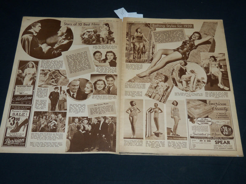 1939 JANUARY 29 THE PITTSBURGH PRESS SUNDAY ROTO SECTION - ALICE FAYE - NP 4552