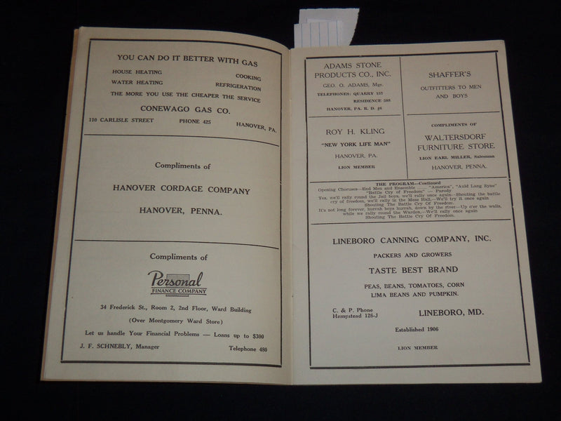 1941 THE BARS AND STRIPES MINSTREL PROGRAM - HANOVER, PENNSYLVANIA - J 8982