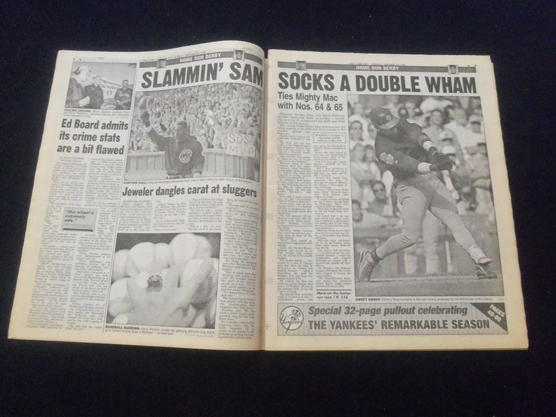 1998 SEP 24 NEW YORK POST NEWSPAPER - SAMMY SOSA HITS HR #S 64 & 65 - NP 6076