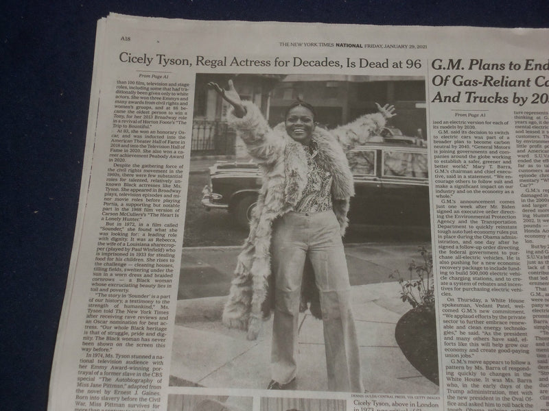 2021 JANUARY 29 NEW YORK TIMES - CICELY TYSON DIED (1924-2021)
