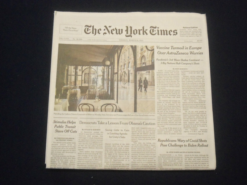 2021 MARCH 16 NEW YORK TIMES- VACCINE TURMOIL IN EUROPE OVER ASTRAZENECA WORRIES
