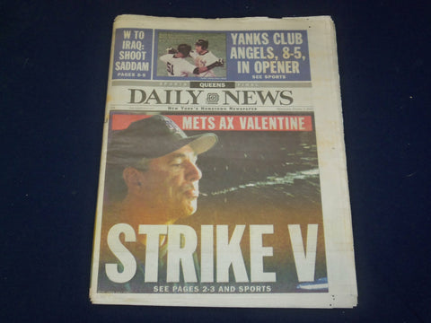 2002 OCT 2 NEW YORK DAILY NEWS NEWSPAPER - NY METS FIRE VALENTINE - NP 4073