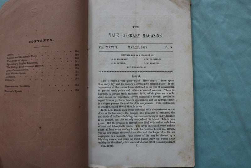 162-1863 YALE LITERARY MAGAZINE - LOT OF 2 - K 3284