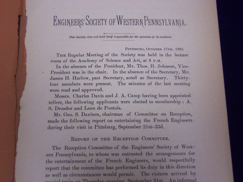 1893-1894 PROCEEDINGS OF ENGINEERS' SOCIETY WESTERN PA. MAGAZINE LOT 8- O 2845