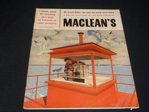 1957 OCTOBER 26 MACLEAN'S MAGAZINE - NICE ILLUSTRATED FRONT COVER - E 4549