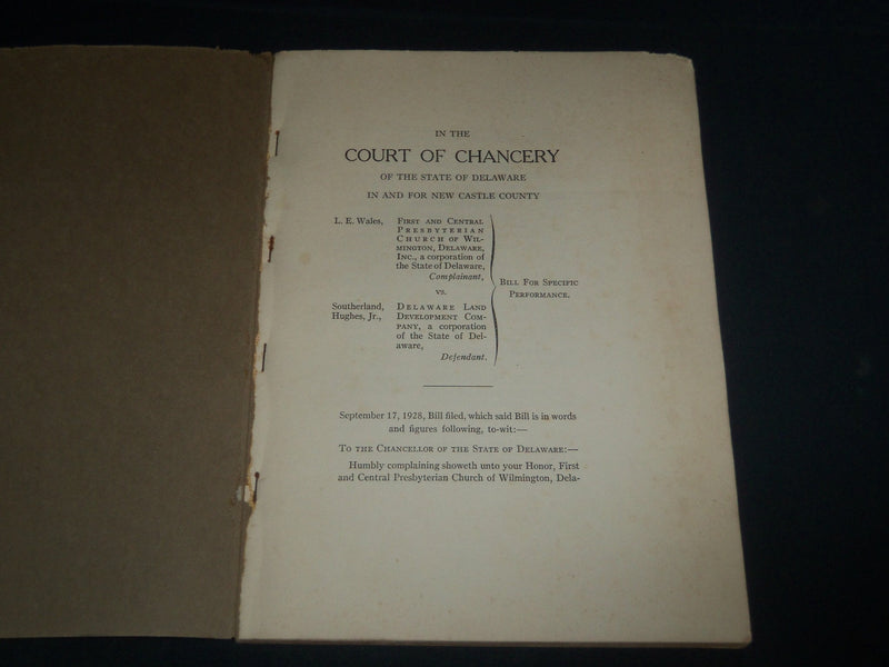 1928 DELAWARE SUPREME COURT - PRESBYTERIAN CHURCH RECORD BOOK - J 7416