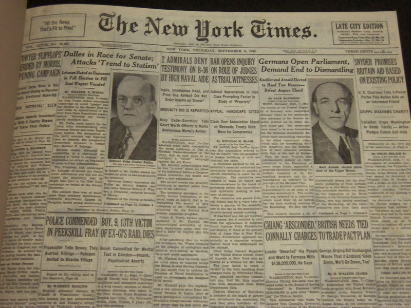 1949 SEPTEMBER 8 NEW YORK TIMES - DULLES IN RACE FOR SENATE - NT 7045