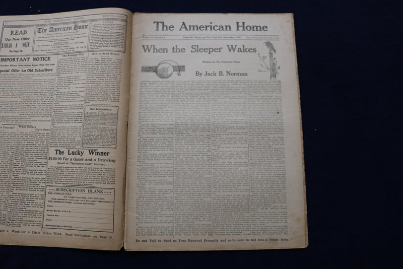 1905 SEPTEMBER THE AMERICAN HOME NEWSPAPER - NICE ILLUSTRATED COVER - NP 8680