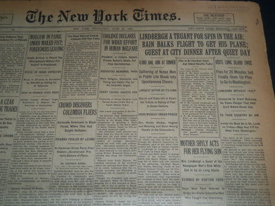 1927 JUNE 15 NEW YORK TIMES - LINDBERGH A TENANT FOR SPIN IN THE AIR - NT 7523