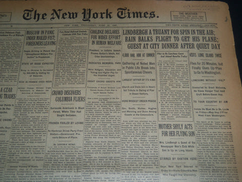 1927 JUNE 15 NEW YORK TIMES - LINDBERGH A TENANT FOR SPIN IN THE AIR - NT 7523