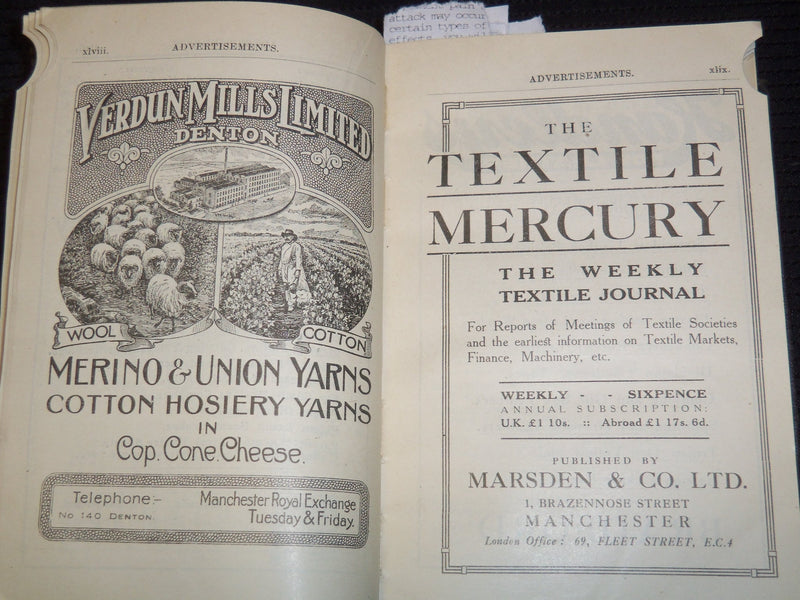 1923 THE WOOL YEAR BOOK - H. HAIGH & CO - BRADFORD, ENGLAND - KD 5662A