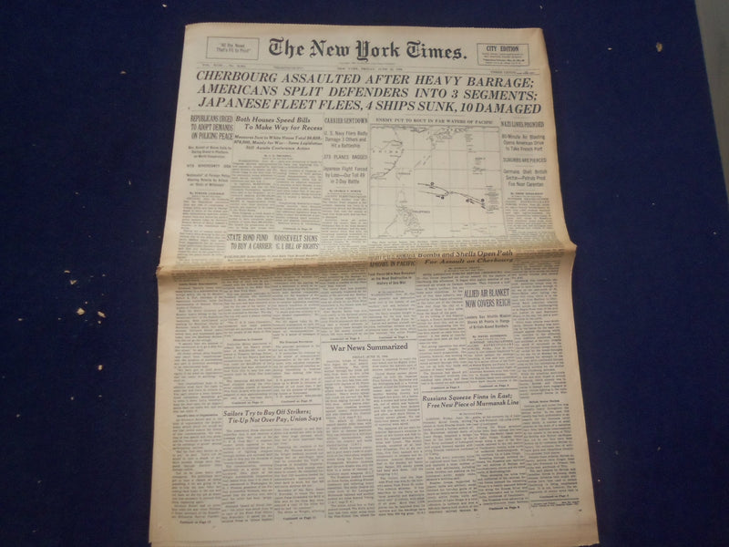 1944 JUNE 23 NEW YORK TIMES - CHERBOURG ASSAULTED AFTER HEAVY BARRAGE - NP 6575