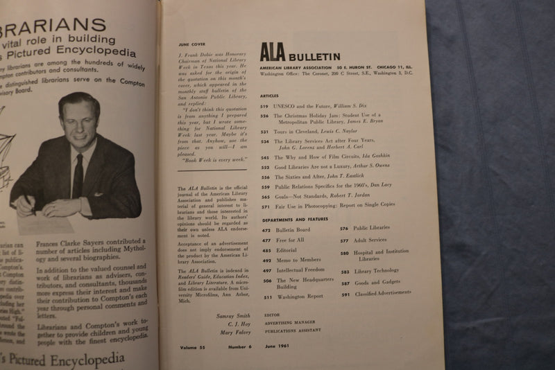 1961 ALA BULLETIN - SOFTCOVER BOOKS - LOT OF 2 - K 3233