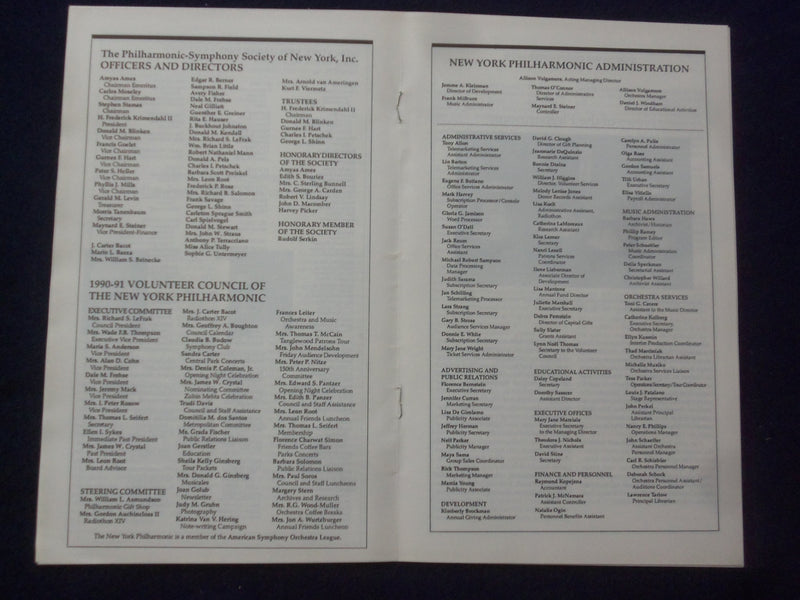 1991 FEBRUARY ZUBIN MEHTA - MARIA EWING SIGNED PROGRAM