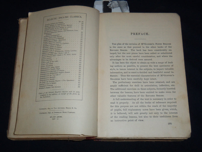 1896 MCGUFFEY'S FIFTH ECLECTIC READER BOOK - REVISED EDITION - K 2003