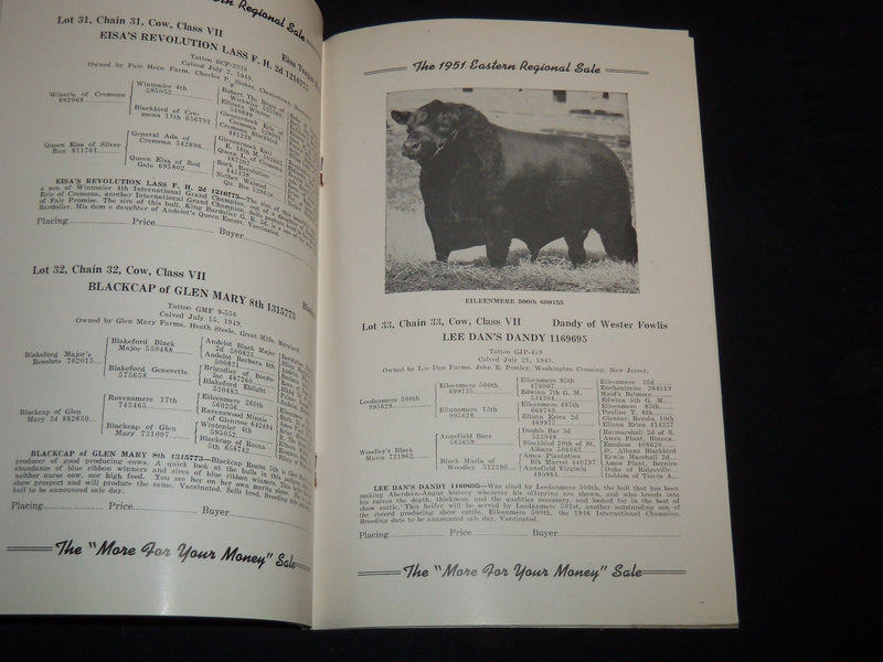 1951 EASTERN REGIONAL ABERDEEN-ANGUS BREEDERS' CATTLE SALE CATALOG - J 9113