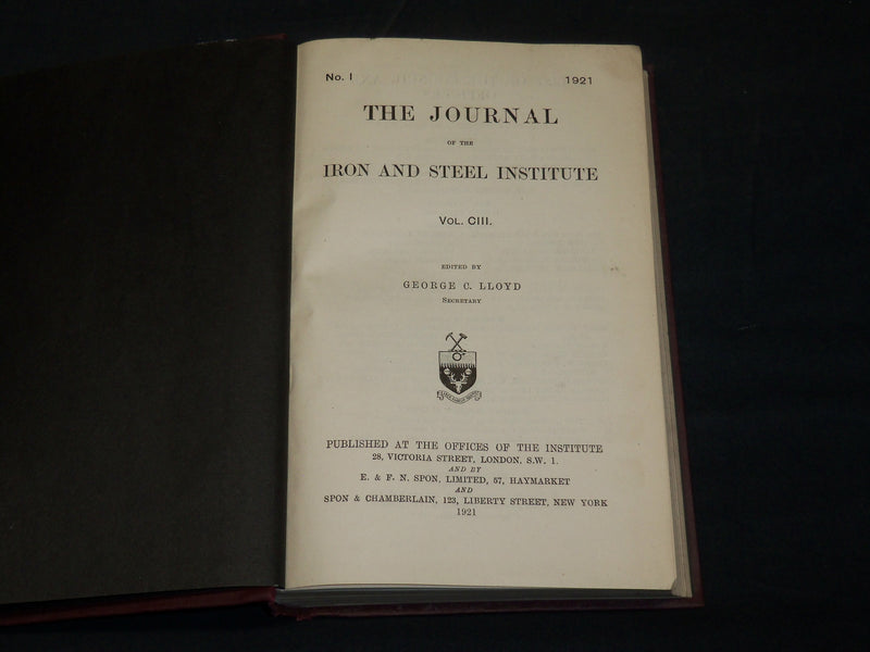 1912-1939 THE JOURNAL OF IRON & STEEL INSTITUTE LOT OF 9 - GEORGE LLOYD- KD 4141