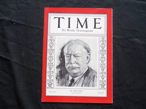 1928 OCTOBER 8 TIME MAGAZINE - CHIEF JUSTICE WILLIAM HOWARD TAFT - T 178