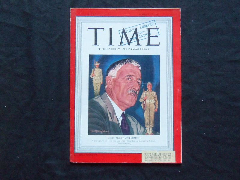 1941 AUGUST 25 TIME MAGAZINE - HENRY L. STIMSON, SECRETARY OF WAR - T 778