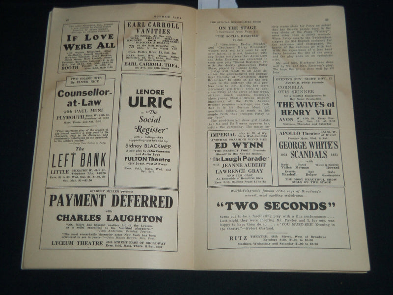 1931 NOVEMBER GOTHAM LIFE MAGAZINE - LENORE ULRIC AND SIDNEY BLACKMER - J 4155