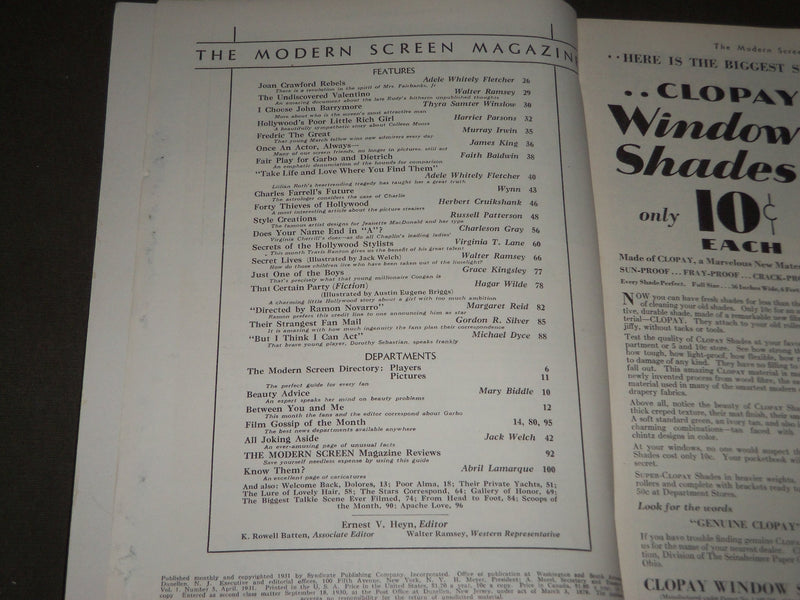 1931 JULY THE MODERN SCREEN MOVIE MAGAZINE - LORETTA YOUNG COVER - M 20
