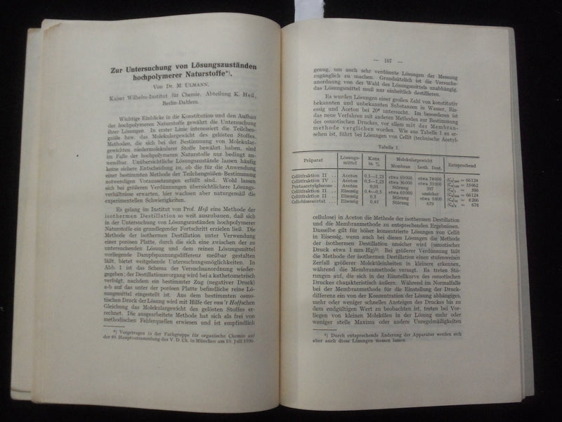 1937 ZUR ENTWICKLUNG DER CHEMIE DER HOCHPOLYMEREN BOOK - GERMAN TEXT - J 9997