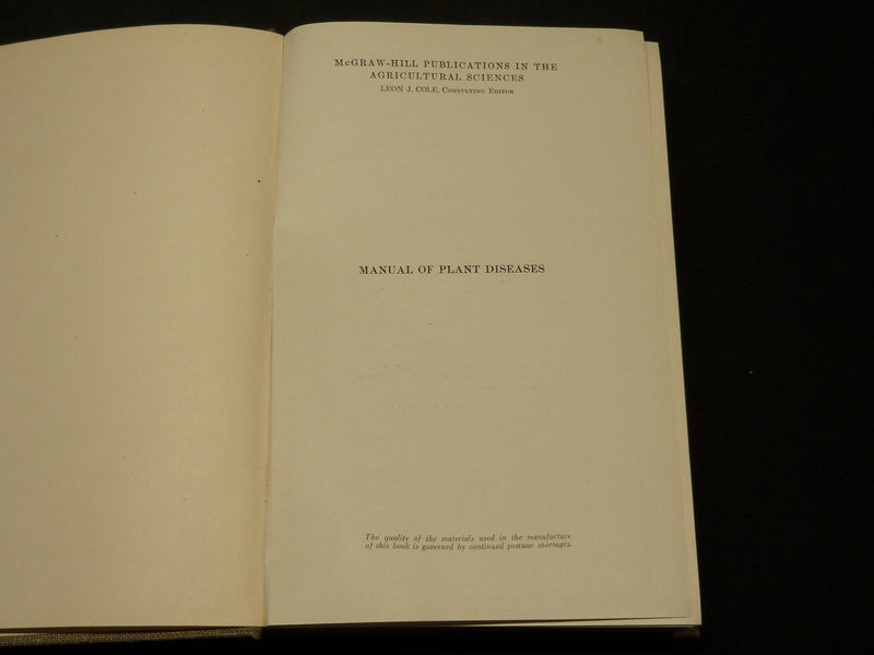 1933 MANUAL OF PLANT DISEASES BOOK BY FREDERICK DEFOREST HEALD - KD 5940
