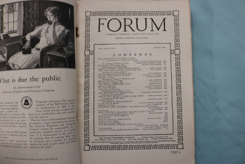1928 AUGUST THE FORUM MAGAZINE - RICHARD BYRD - K 3279