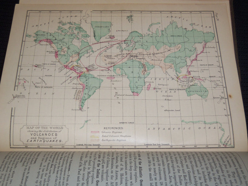 1884 EDWIN HOUSTON'S ELEMENTS OF PHYSICAL GEOGRAPHY - COLOR MAPS - KD 7979