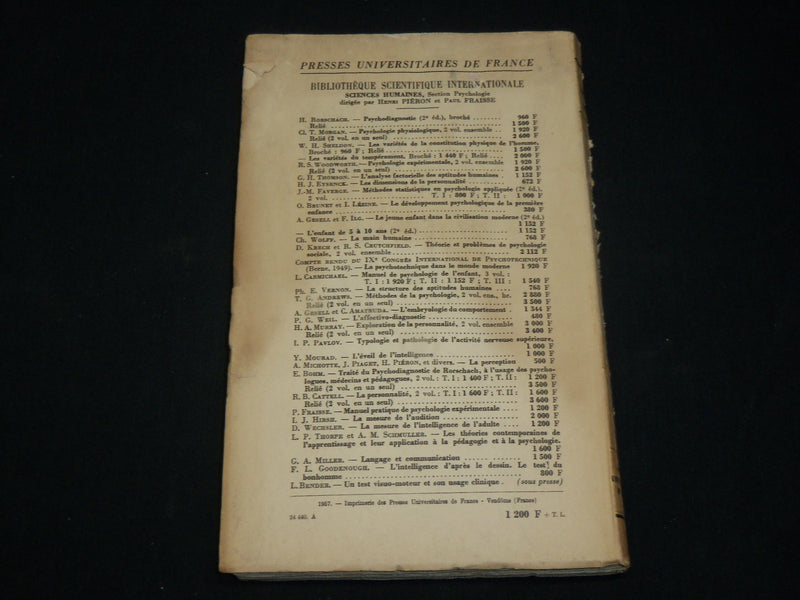 1956 L'ANNEE PSYCHOLOGIQUE FRENCH MAGAZINE ISSUE NO. 2 - J 6573