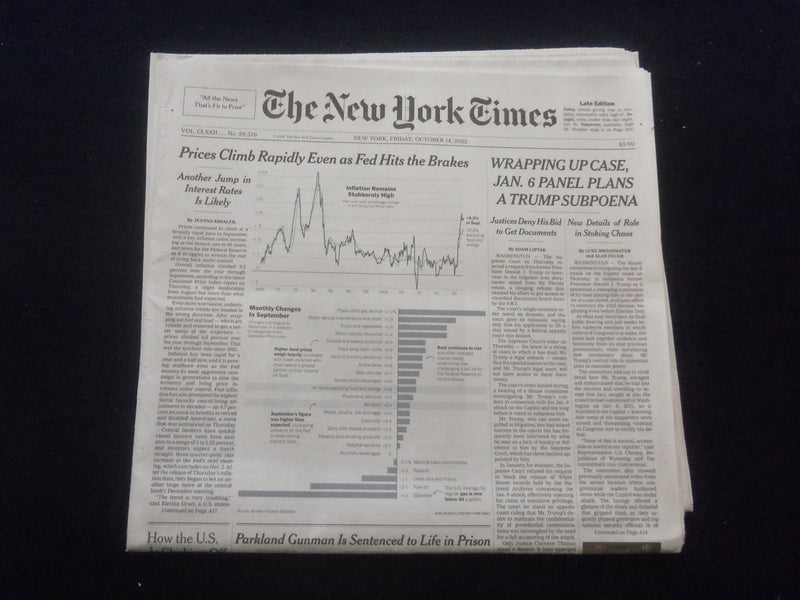 2022 OCT 14 NEW YORK TIMES - WRAPPING UP CASE, JAN. 6 PANEL PLANS TRUMP SUBPOENA