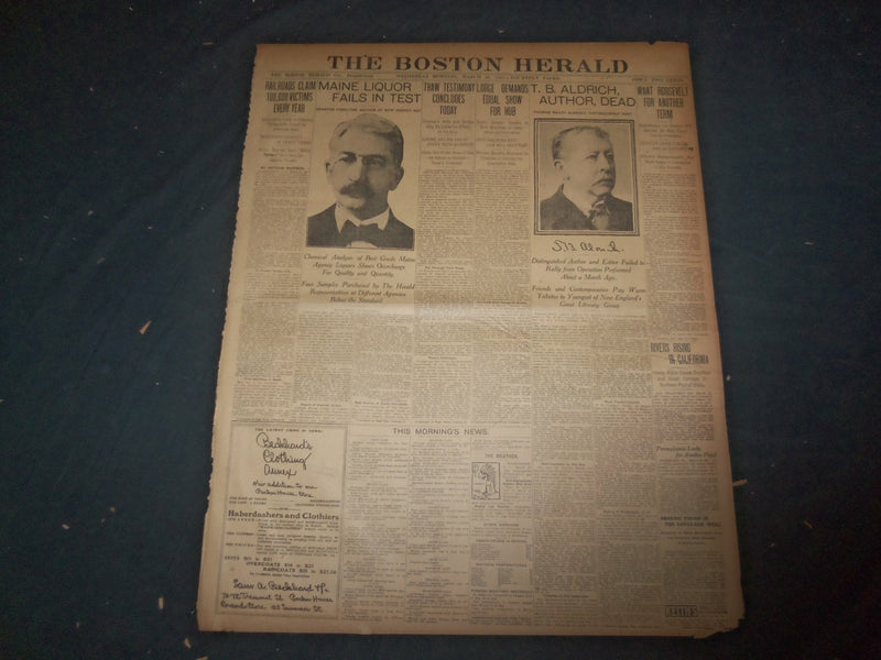 1907 MARCH 20 THE BOSTON HERALD - T. B. ALDRICH AUTHOR DEAD - BH 14